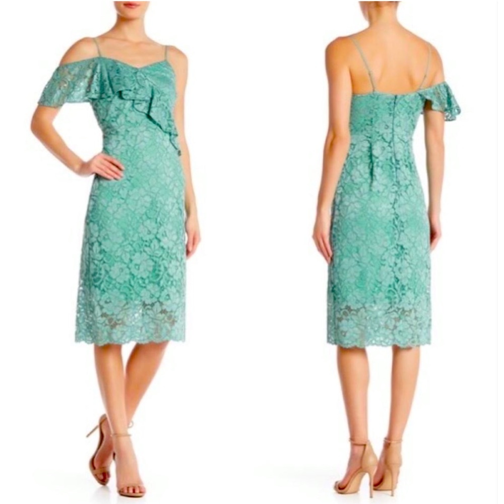 Sam Edelman Lace V-Neck Midi Dress in Medium Green